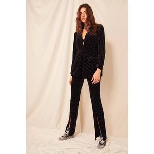 for love and lemons larissa flare velvet pants. high waisted trousers slit metal